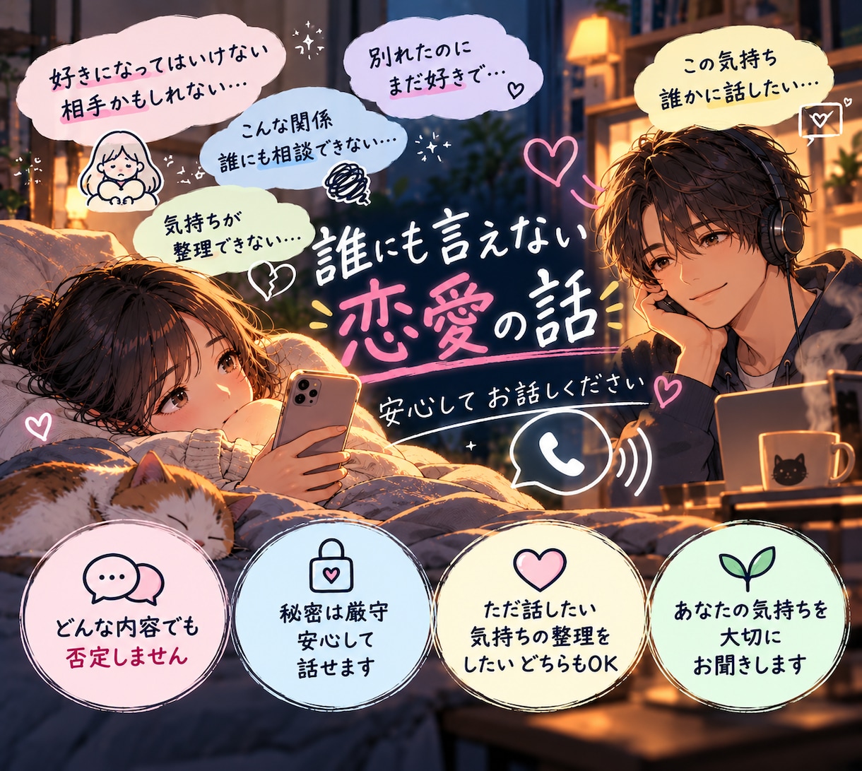 誰にも言えない恋愛の話を否定せずお聞きします 人には言いづらい恋愛もそのまま話せます イメージ1