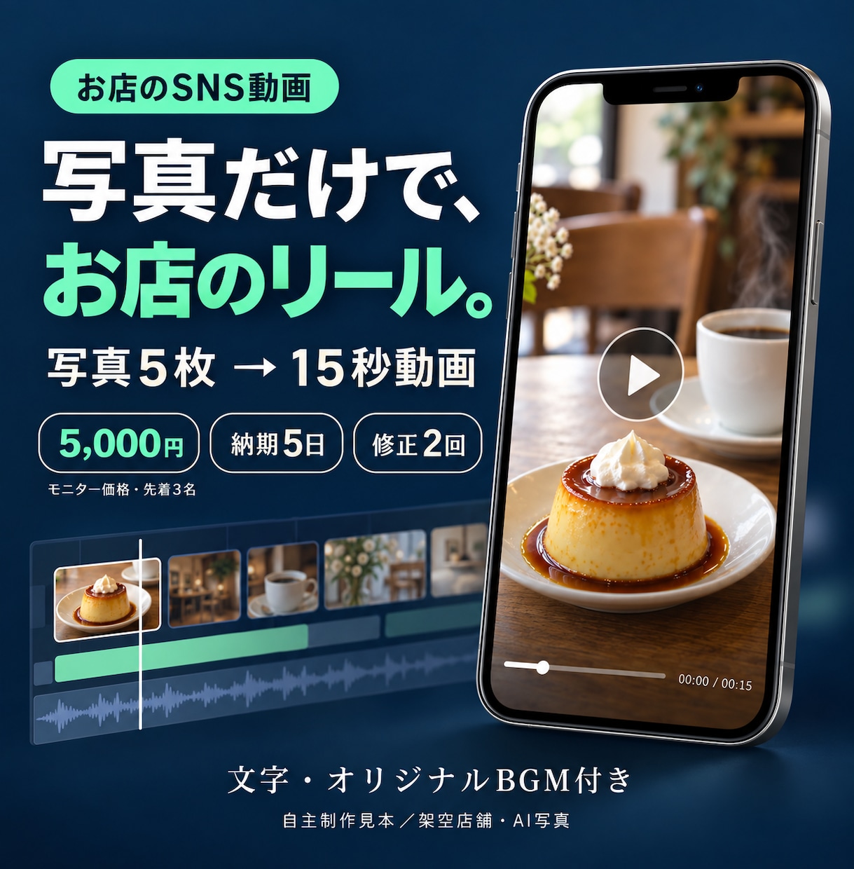 お店の写真5枚でSNS用15秒動画を作ります 撮影不要。言葉もご提案、確認しながら進めます イメージ1