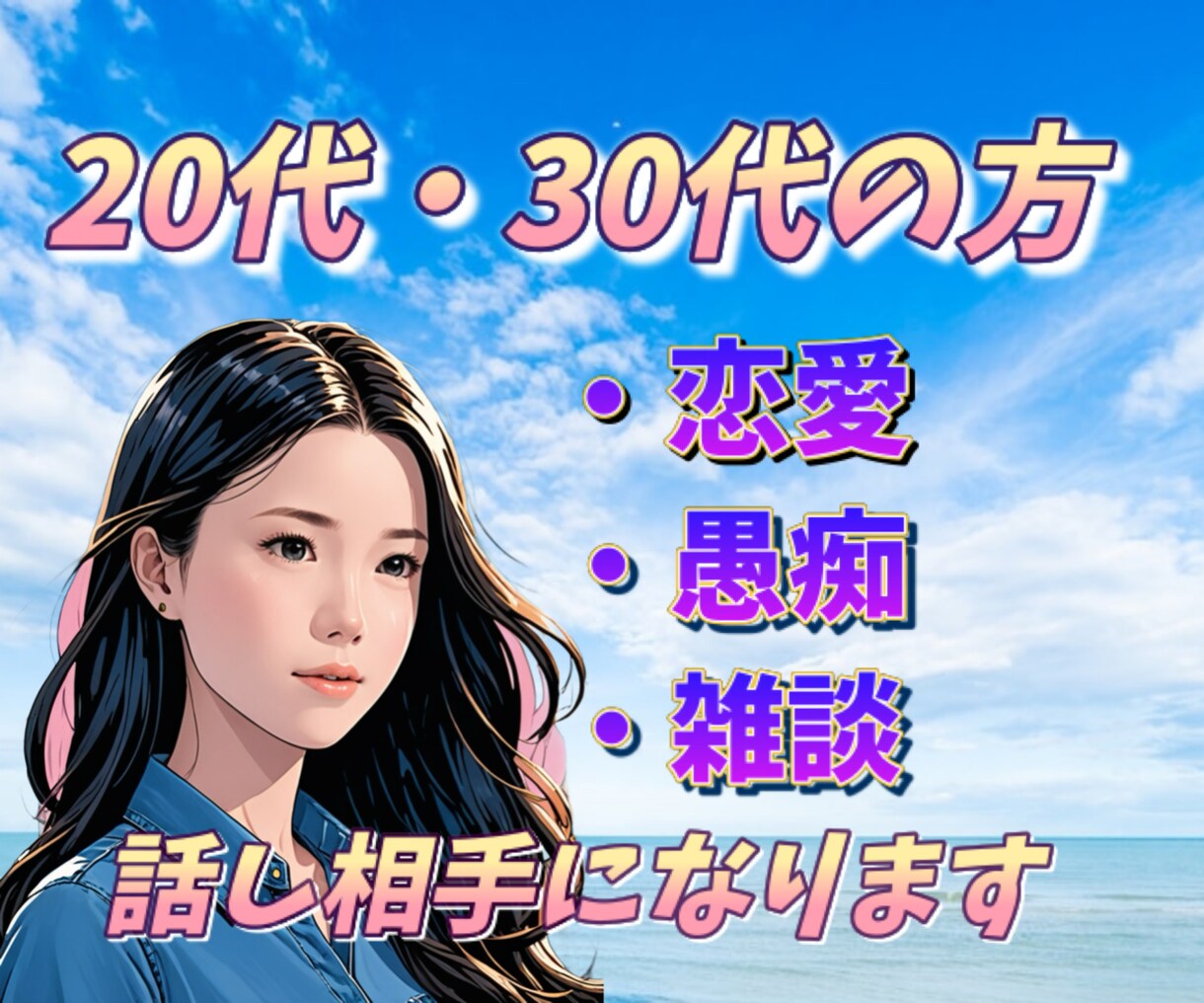 20代・30代のあなたの話し相手になります 恋愛/愚痴/雑談/誰にも言えない話し、なんでも聞きます！ イメージ1