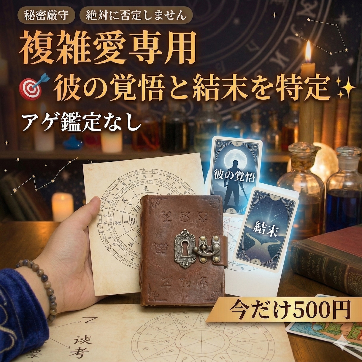 複雑愛専用・アゲなしで彼の覚悟と結末を特定します 誰にも言えない苦しい恋。星のデータで彼の本音を紐解きます イメージ1