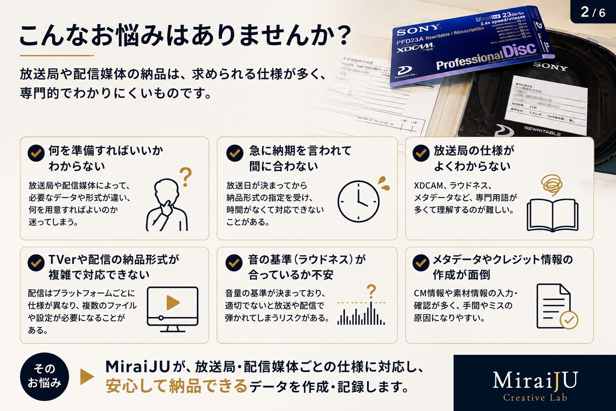 テレビ放送・配信向け納品データを作成します 放送局・配信媒体に合わせて納品データを作成 イメージ2