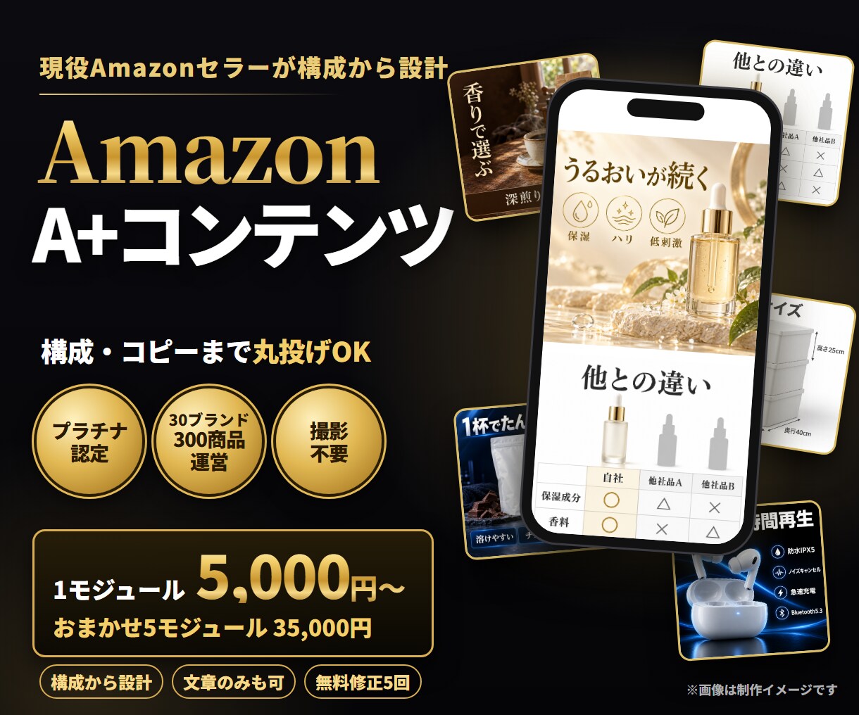 AmazonのA+コンテンツを構成から作ります 現役セラーが構成から設計｜撮影不要・1モジュール5,000円 イメージ1