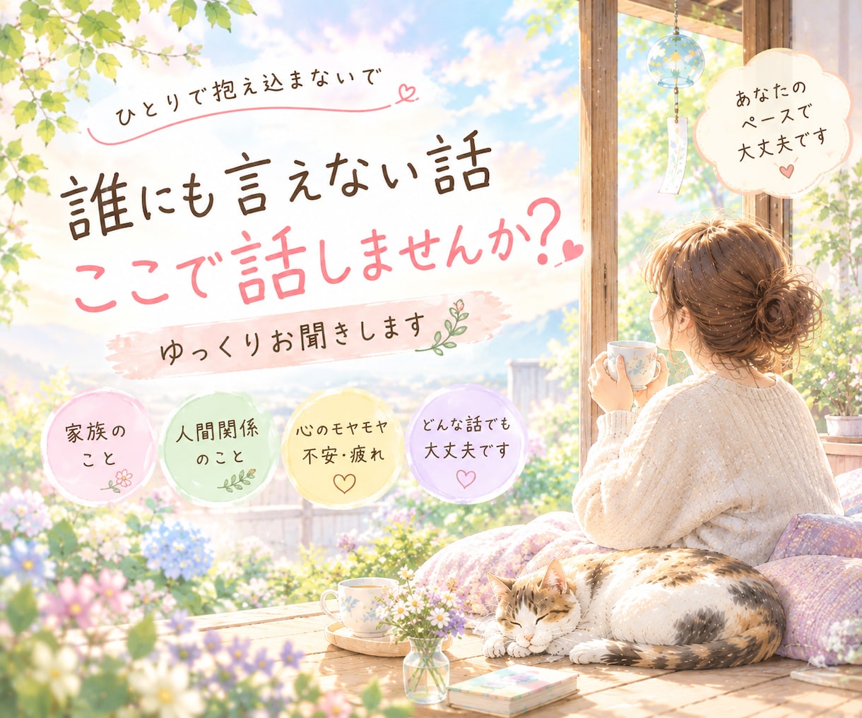 誰かに話したい、そんなあなたのお話をお聞きします 頑張っているあなたへ。今日は心の荷物を置いていきませんか。 イメージ1