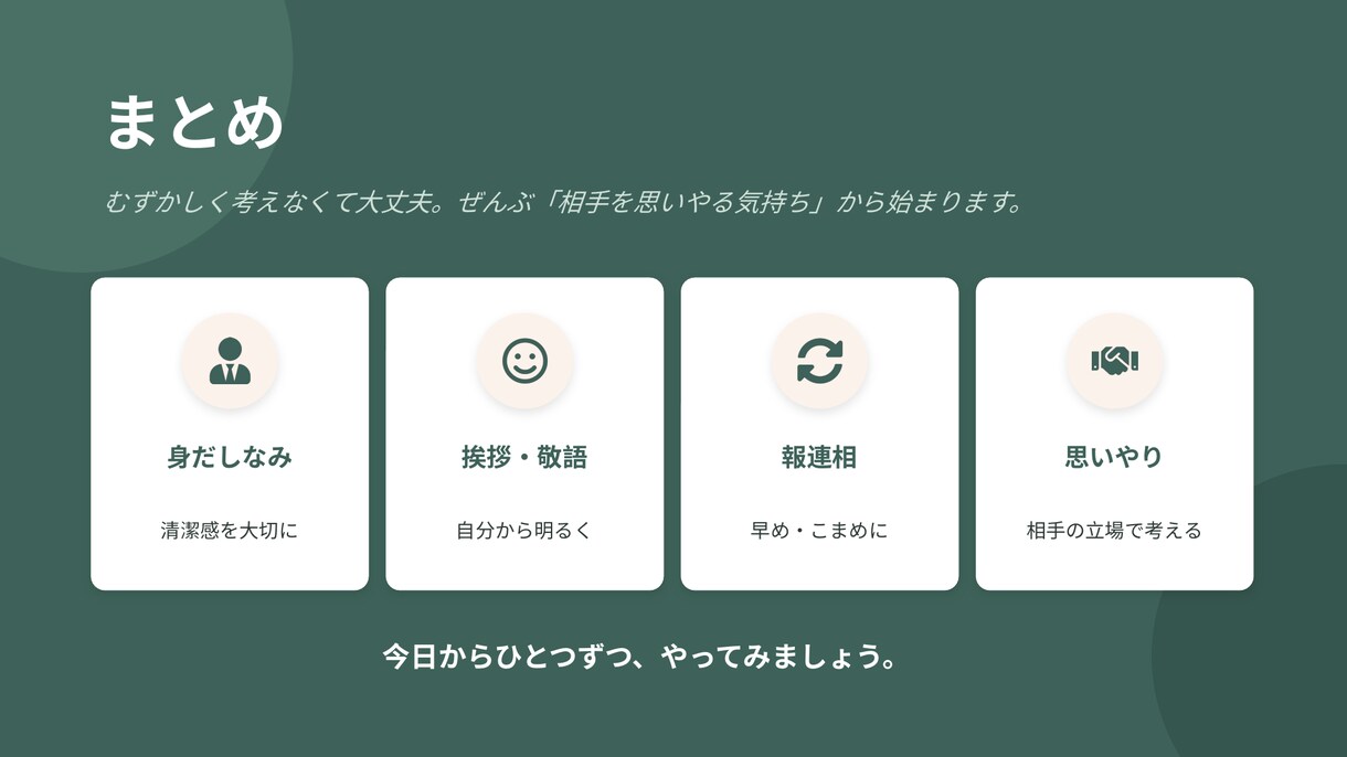 現役の実務者が新人研修・マナー資料作ります 「作る時間がない」を、現場目線の見やすい資料で解決します。 イメージ10