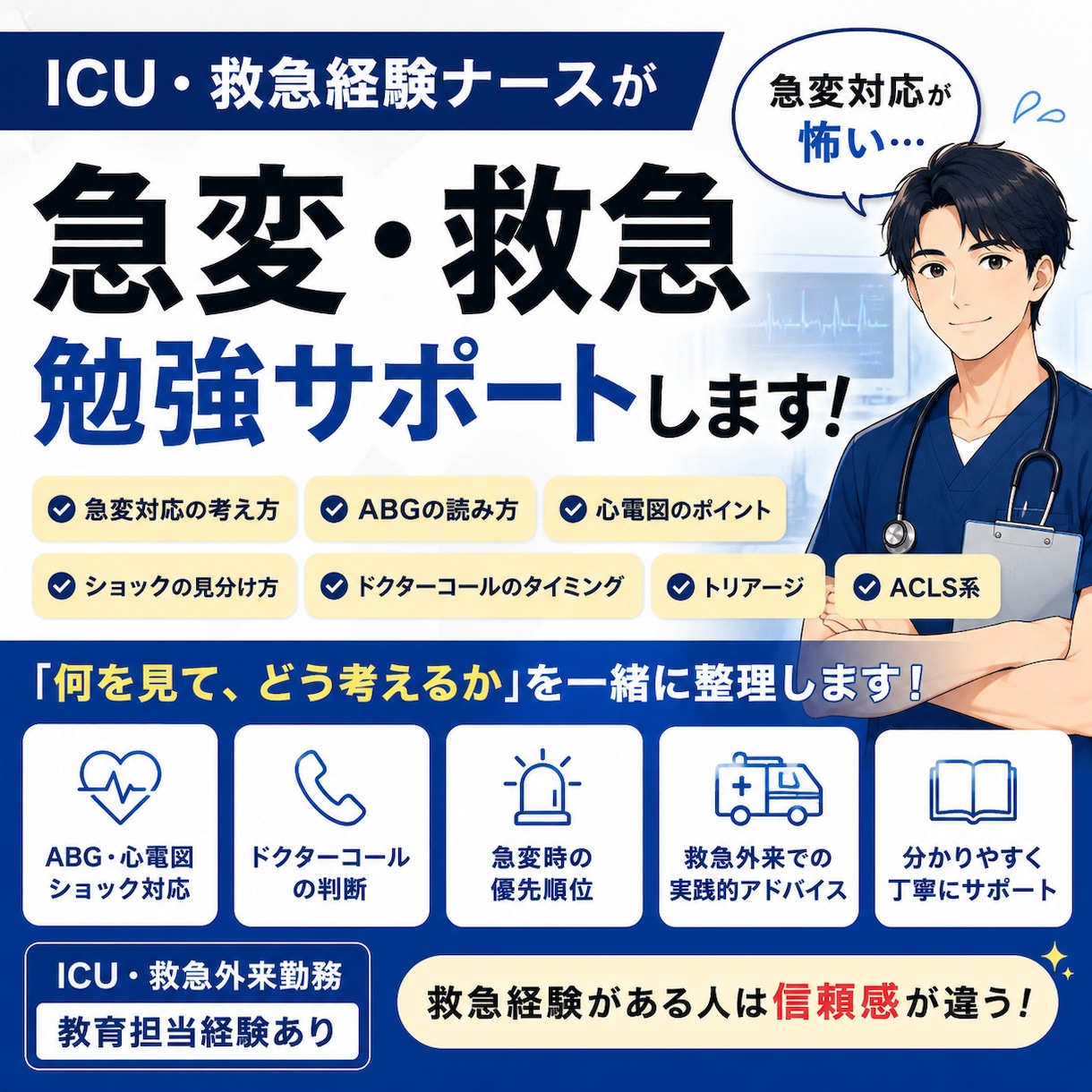 ICU・救急経験ナースが急変対応をサポートします ABG・心電図・ショックなどを分かりやすくサポートします イメージ1