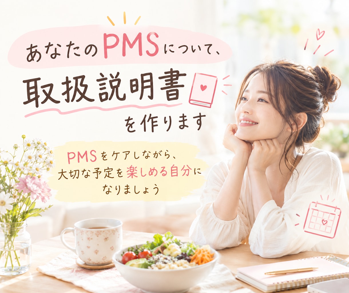 あなたのPMSについて、取扱説明書を作ります PMSをケアしながら、大切な予定を楽しめる自分になりましょう イメージ1