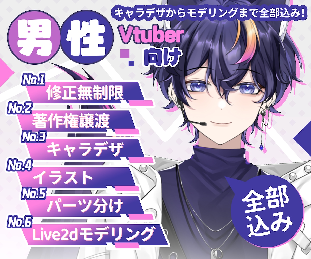 男性Vtuberデビュー向け、最高品質で作成します イラスト、Live2D、修正無制限、著作権譲渡、全工程制作 イメージ1