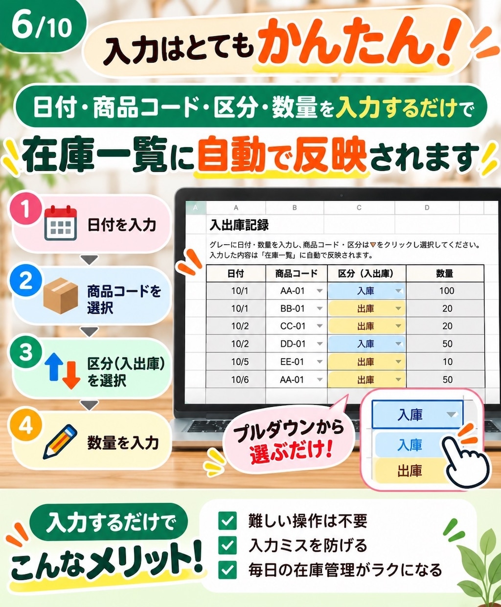 小さなお店の在庫管理表をスプレッドシートで作ります 入出庫を入力するだけで現在庫を確認できます イメージ6