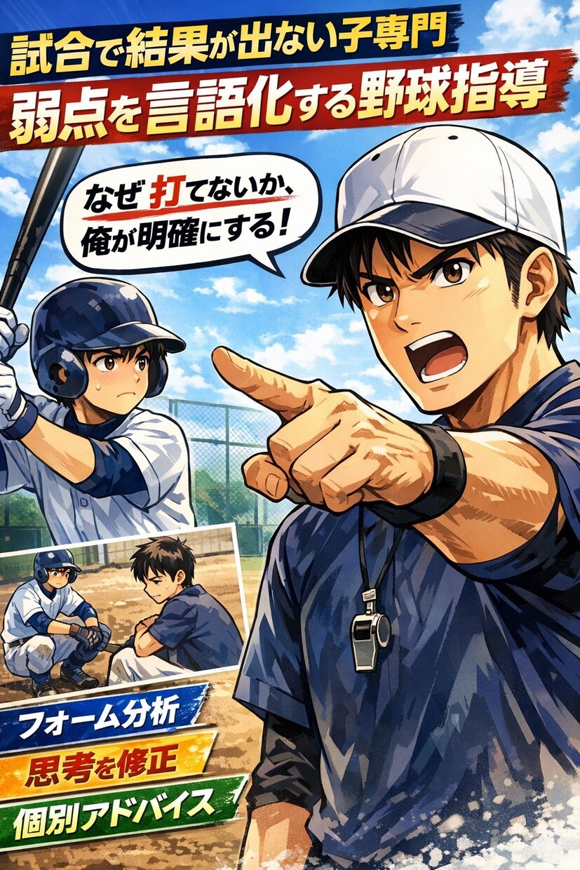 試合で結果が出ない子へ｜弱点を言語化する指導します なぜ打てないかを明確にする60分指導 イメージ1