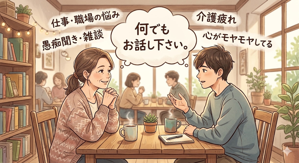 お悩み、雑談等聞きます あなたに寄り添い傾聴します。元気になって欲しいから。 イメージ7