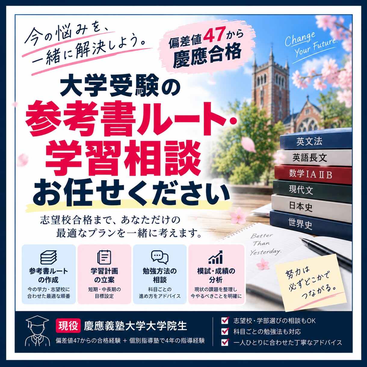 受験に向けた参考書ルートや目標を一緒に立てます 受験に向けた参考書ルートや短期目標の設定 イメージ1