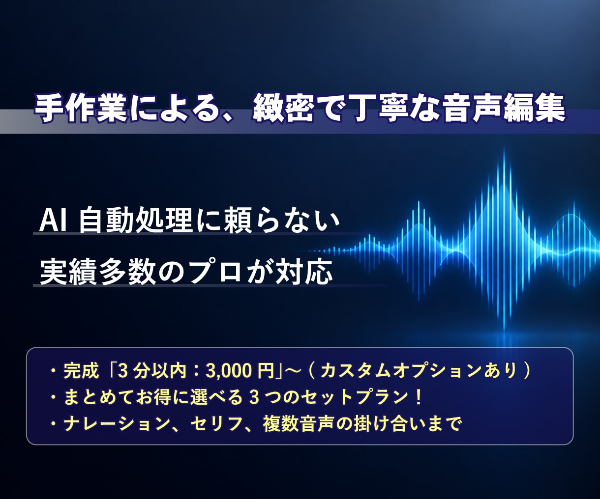 音声編集のプロが3分一律＆セット価格で対応します AI不使用！職人手作業の整音技術で自然な聴こえ方に仕上げます イメージ1