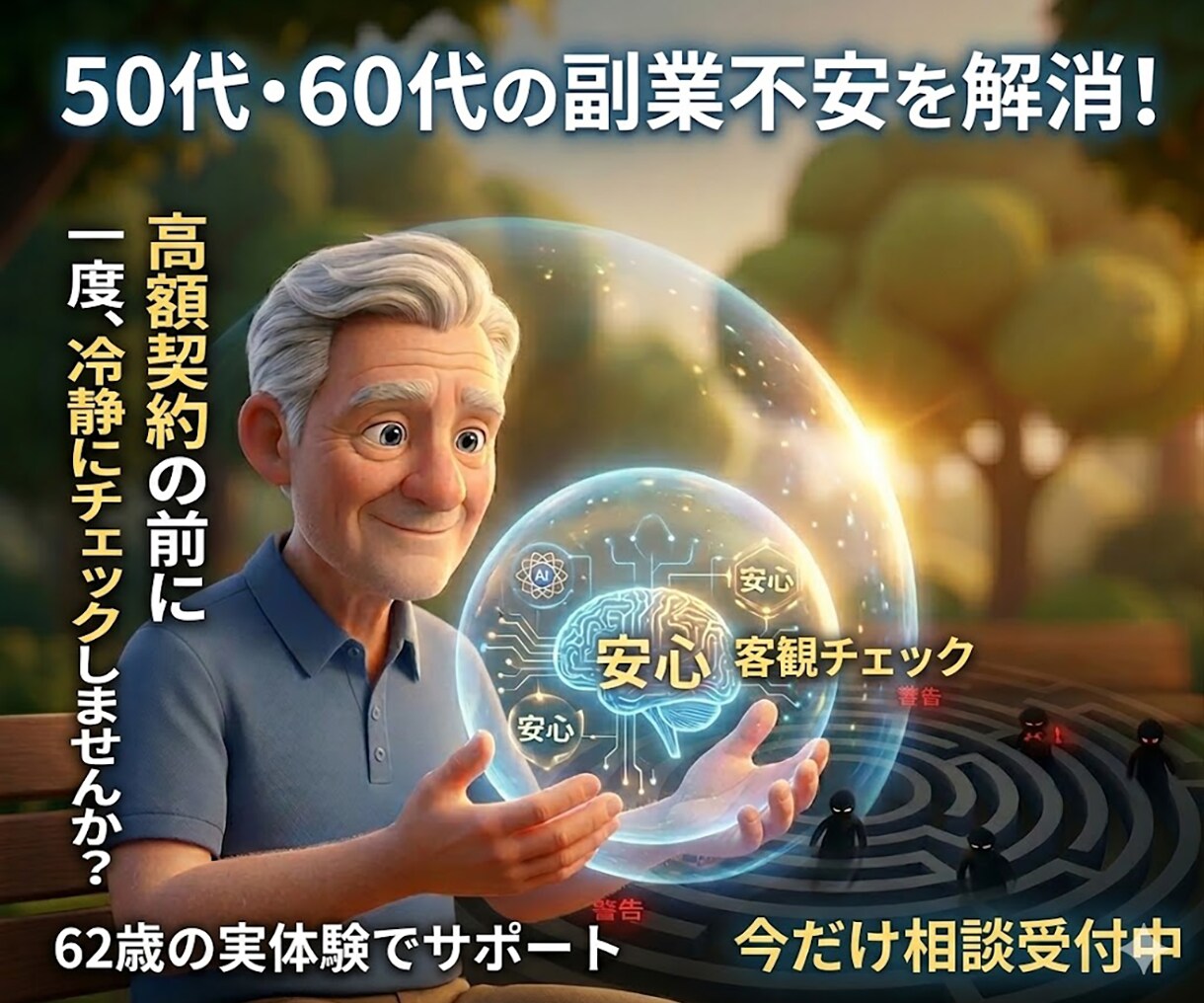 副業で騙されない判断を支援します 50代60代限定｜副業で騙されない判断を支援します イメージ1