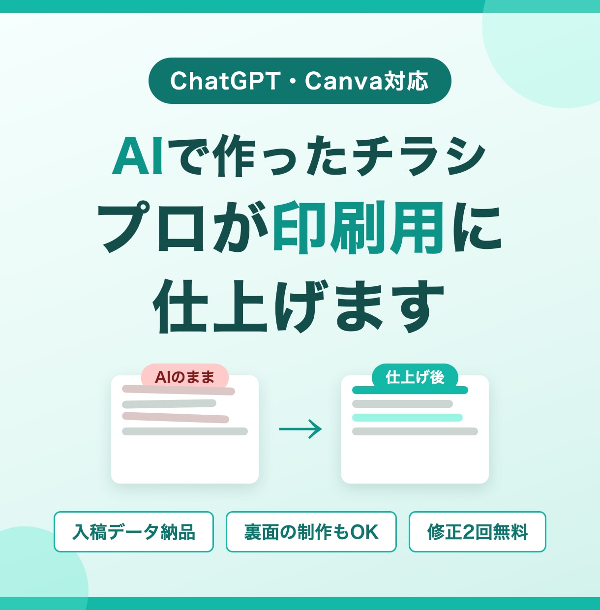 AIで作ったチラシ、プロが印刷用に仕上げます ChatGPT等のAIチラシを修正｜裏面制作・入稿対応OK イメージ1