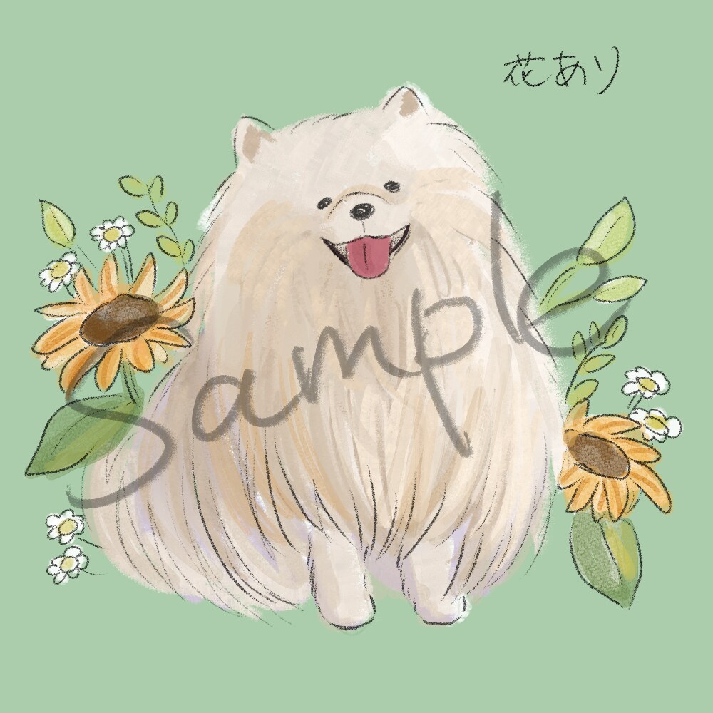 お花と愛犬の似顔絵・アイコン描きます やわらかいタッチのイラストですペット/犬/似顔絵/イラスト イメージ2