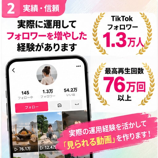 TikTok・ショート動画を見やすく編集します TikTok1.3万人の運用経験を活かして動画編集します イメージ3