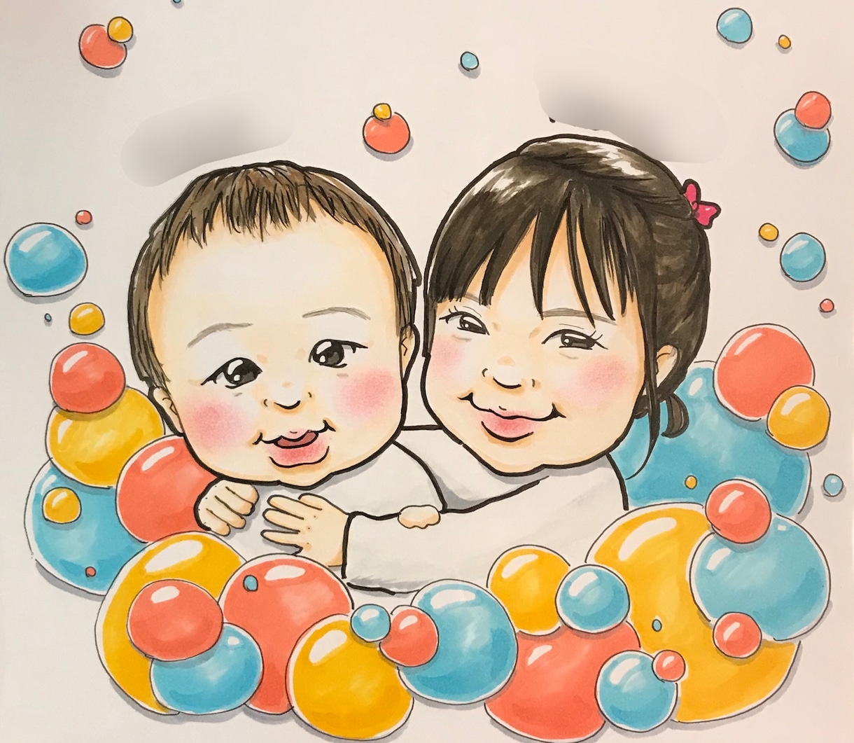 色紙サイズ✿お子様の似顔絵をお描きします 誕生日や節句、入園卒園、入学卒業のお祝いに✿《送料込》 イメージ3
