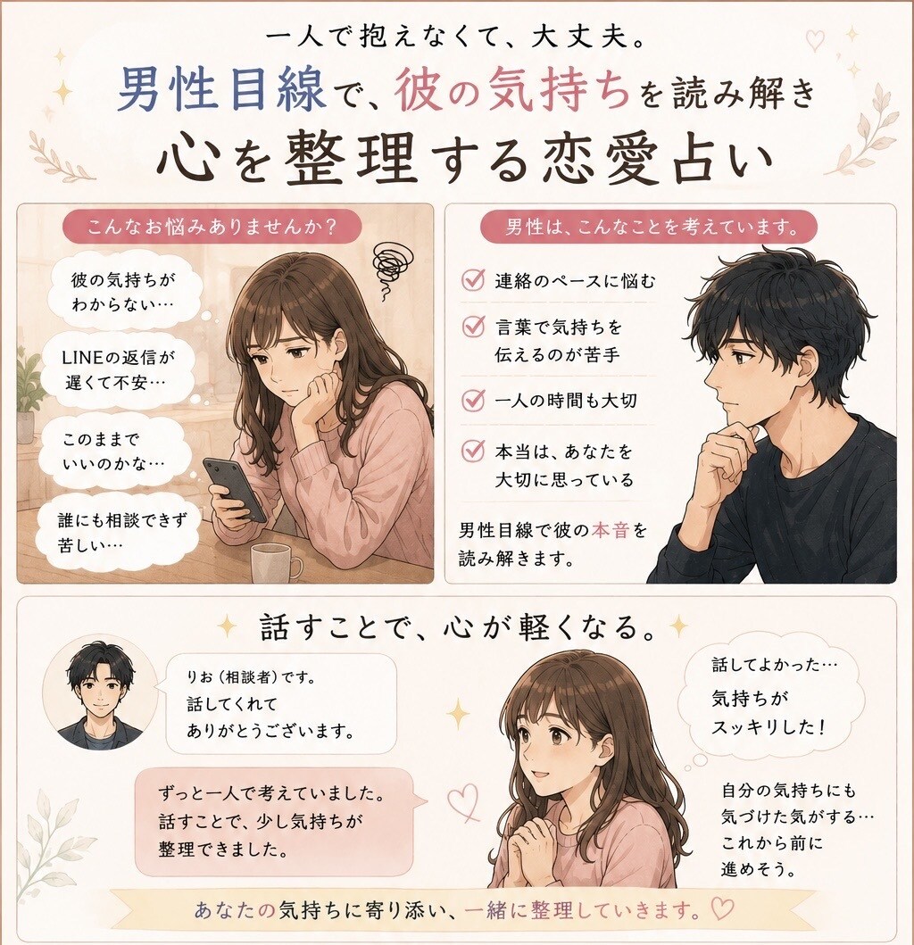 音信不通・未読無視…彼の本音を男性目線で占います 【じっくり40分チャット鑑定】片思い・男性心理・彼の気持ち イメージ2