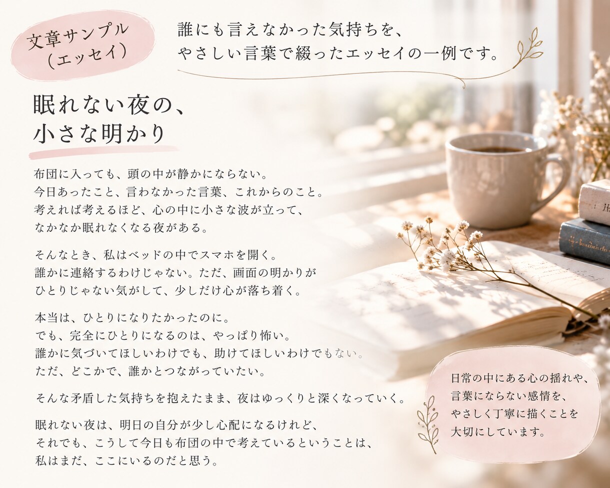 note記事・エッセイ・コラムを丁寧に執筆します あなたの想いを、読者の心に届く自然な文章へ。 イメージ2
