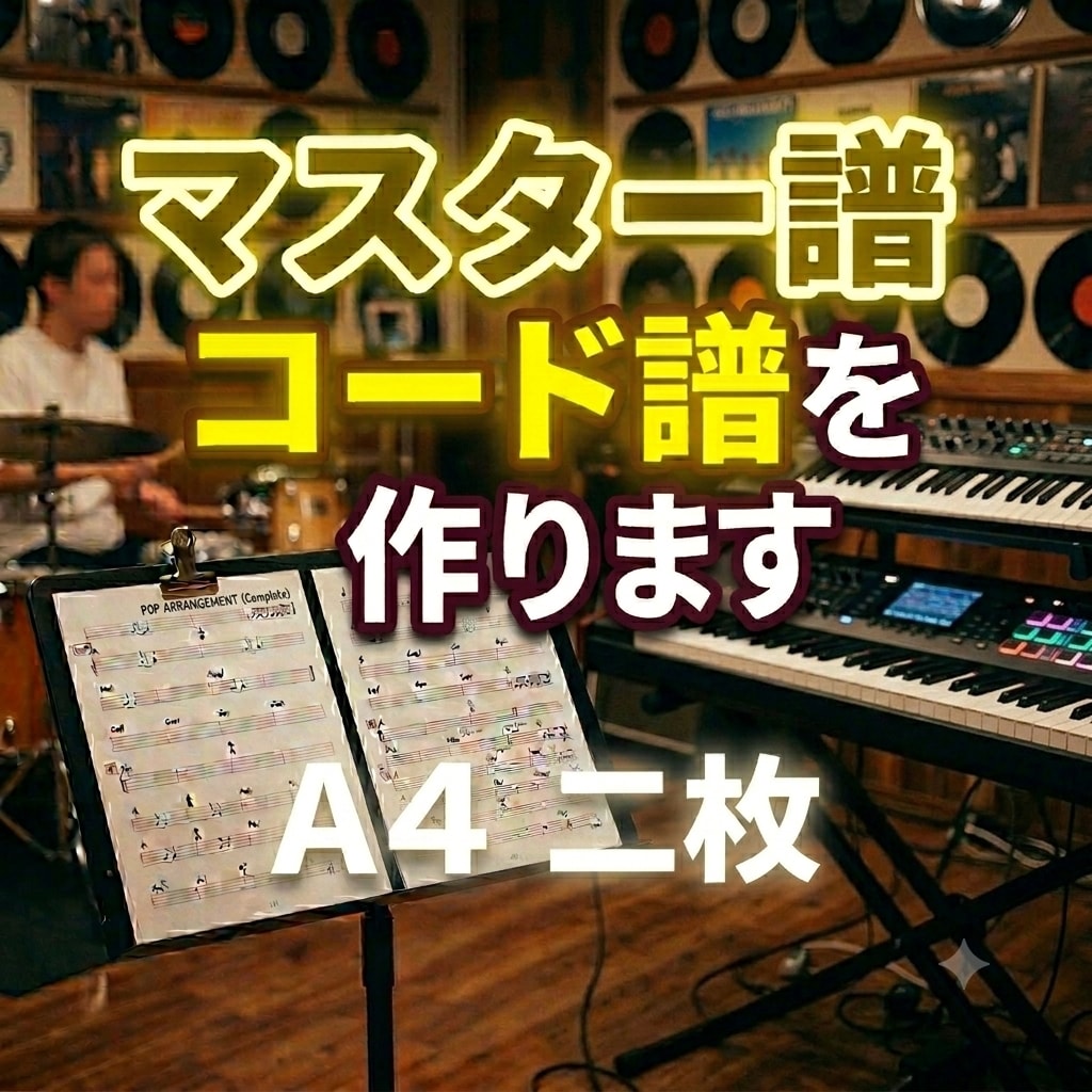 見やすい「マスター譜・コード譜」作ります バンドメンバー、サポートに渡す譜面をA4（2枚）見開きで イメージ1