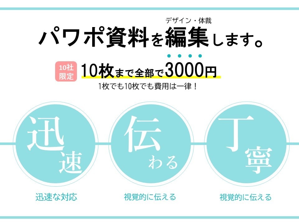 現役の編集者があなたのパワポを整えます 【10社限定】今なら10枚までの依頼を一律3000円でご提供 イメージ1