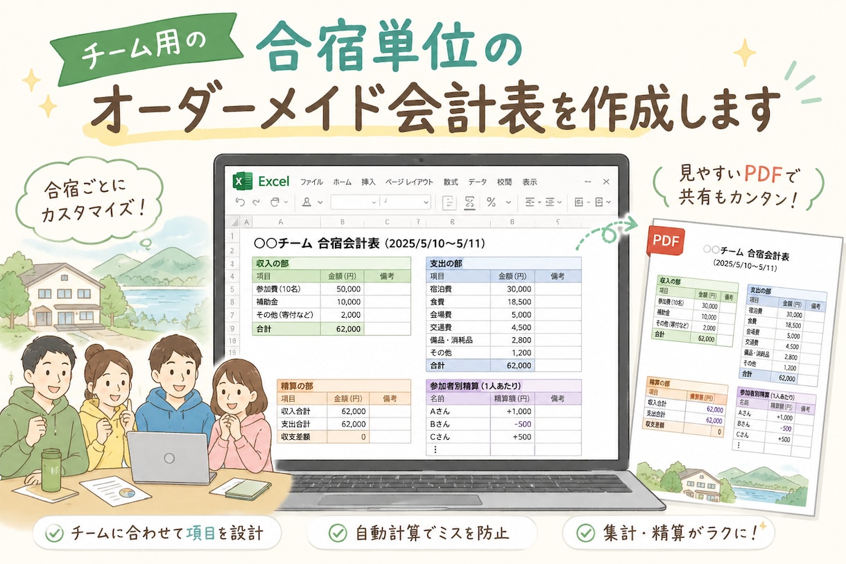 部活・チームの会計表を作ります EXCEL形式で納品予定です。その他形式もご相談ください イメージ1