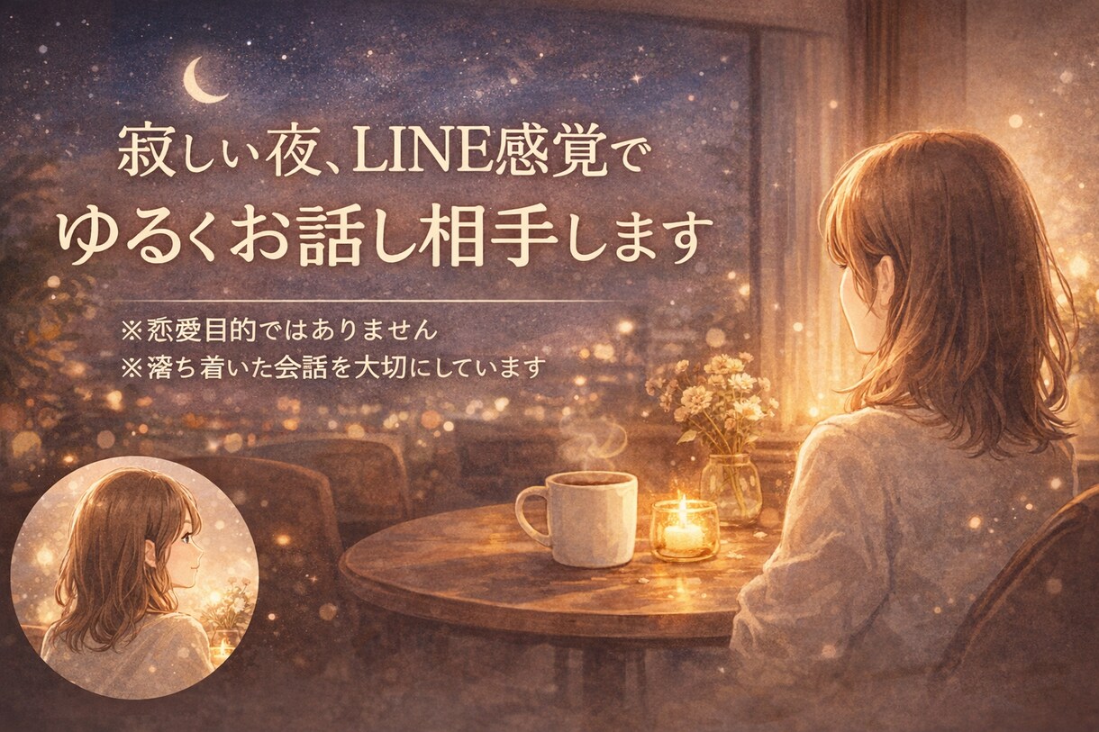 寂しい夜、LINE感覚でゆるくお話し相手します 安心して会話できる時間を大切にしています。 イメージ1