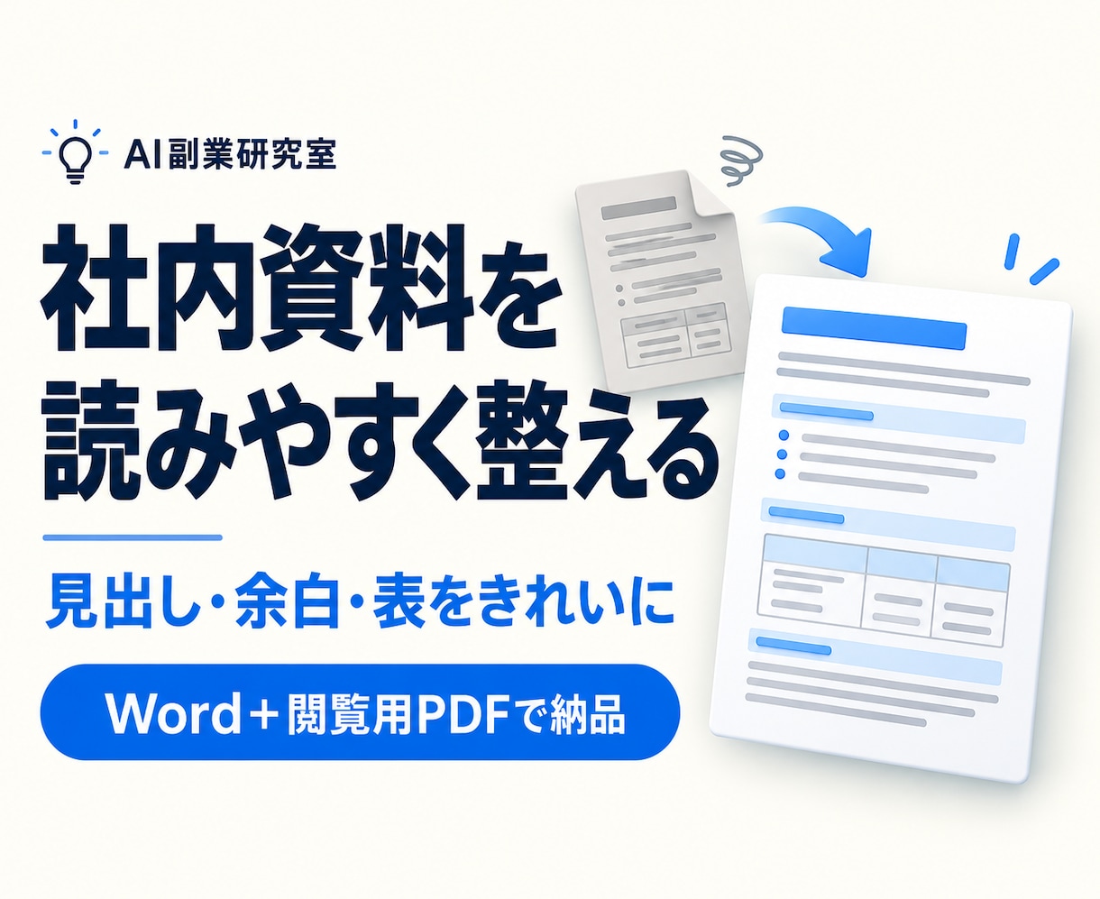 Word社内資料の体裁・レイアウトを整えます 5ページまで｜見出し・余白・表を読みやすく調整 イメージ1
