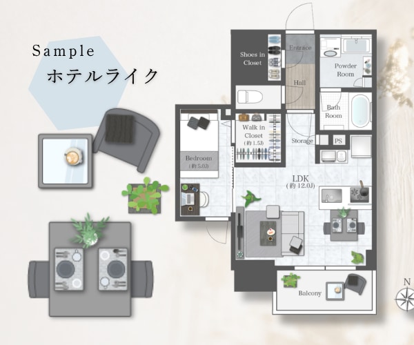 魅せる・おしゃれイラスト間取り図を制作します 民泊などにも◎ホームステージング風リッチなイラスト間取り図 イメージ5