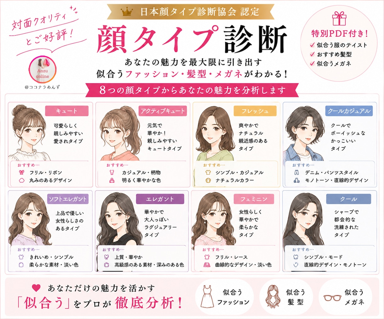 大人女性向け｜顔タイプ｜骨格｜カラー診断します 診断実績１位★あなた専用カルテ＆個別メイク提案付き★総合分析 イメージ5