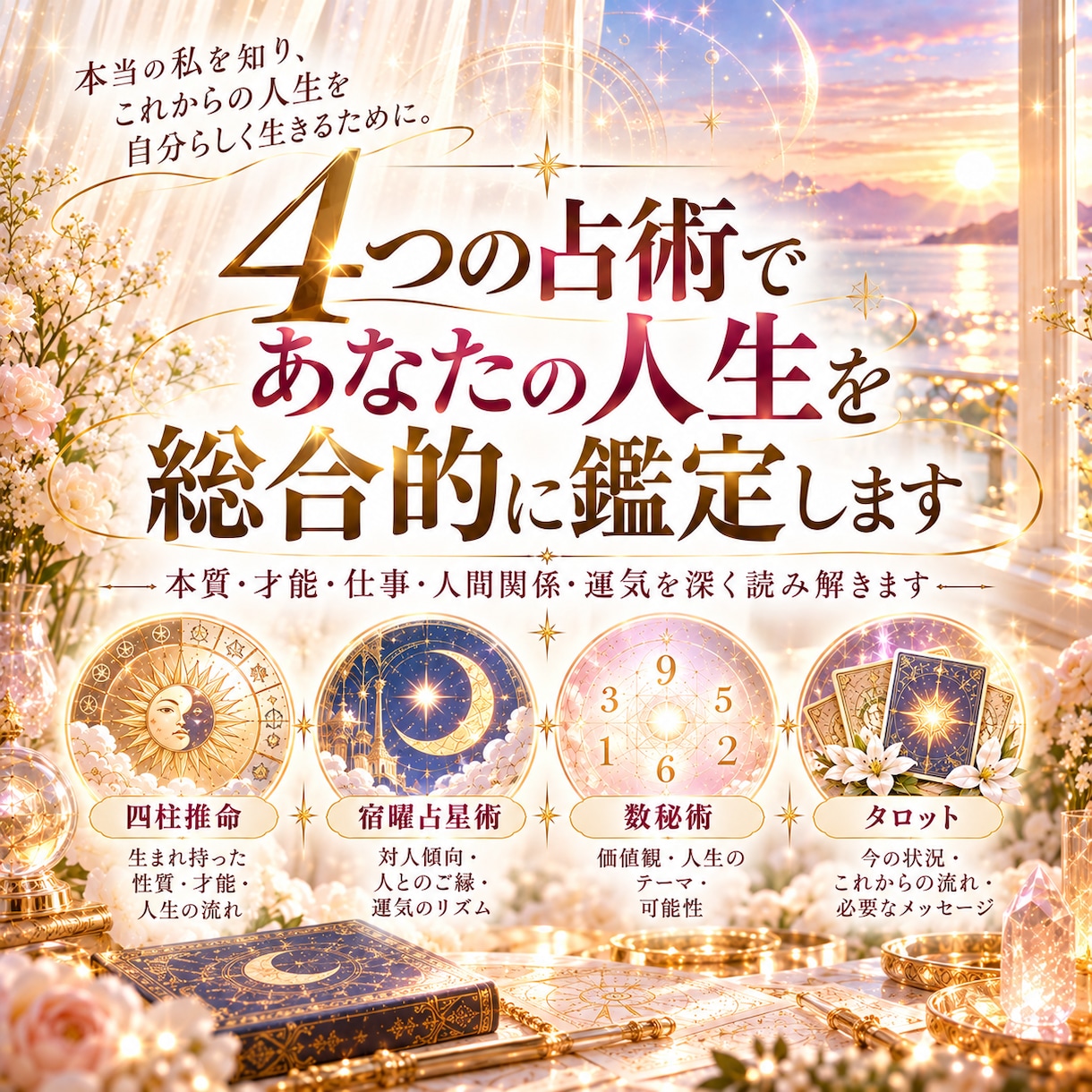 4つの占術であなたの人生を総合的に鑑定します 本質・才能・仕事・人間関係・運気を深く読み解きます イメージ1