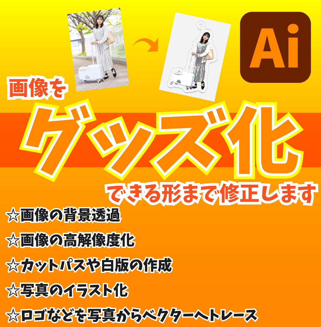 画像をグッズ化できる形まで修正します グッズを作りたいけどデータが作れない方におすすめ！ イメージ1
