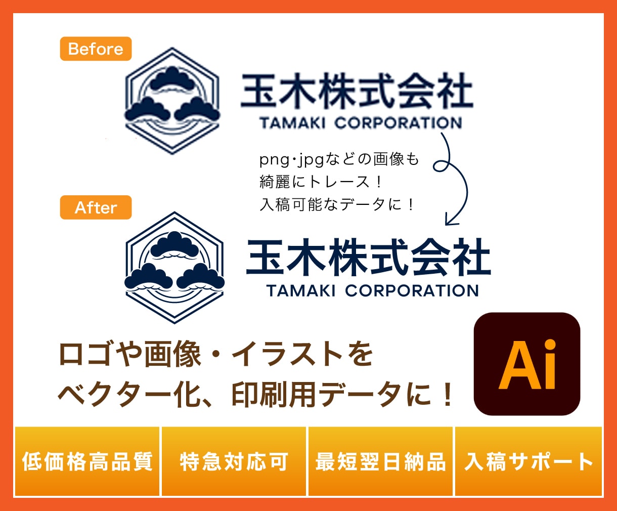 ロゴ・画像をベクターデータ化します AI・EPS・SVG対応｜印刷会社への入稿サポートも！ イメージ1