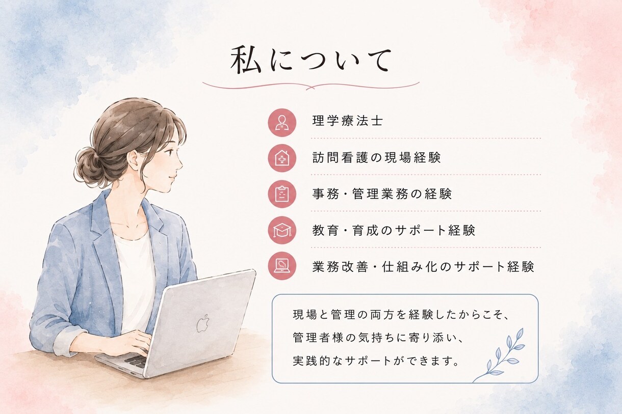 訪問看護のお悩みを整理します 医療・介護｜忙しい管理者さまのための伴走型サポートです。 イメージ4
