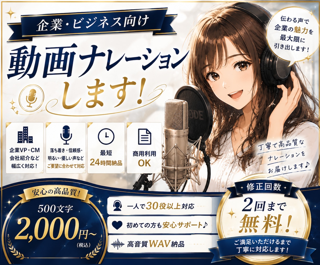 経験豊富な声優がナレーションします 細かなオプションはありません。安く早く高クオリティでお届け！ イメージ1