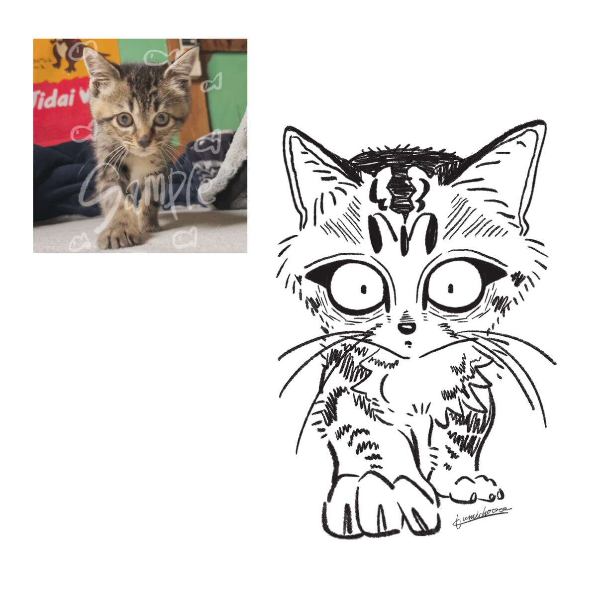 ペット似顔絵\ \ネコ様/ /の似顔絵描きます 誰とも被らない‼︎少しダークで可愛い絵柄‼︎カラーもあり‼︎ イメージ1