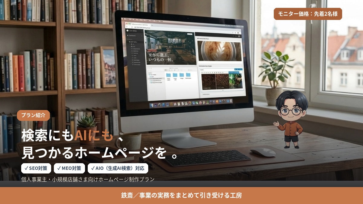 AI活用でSEO/MEO/AIO対応HP制作します 新規実績づくり中につき先着2名様限定モニター価格あり イメージ1