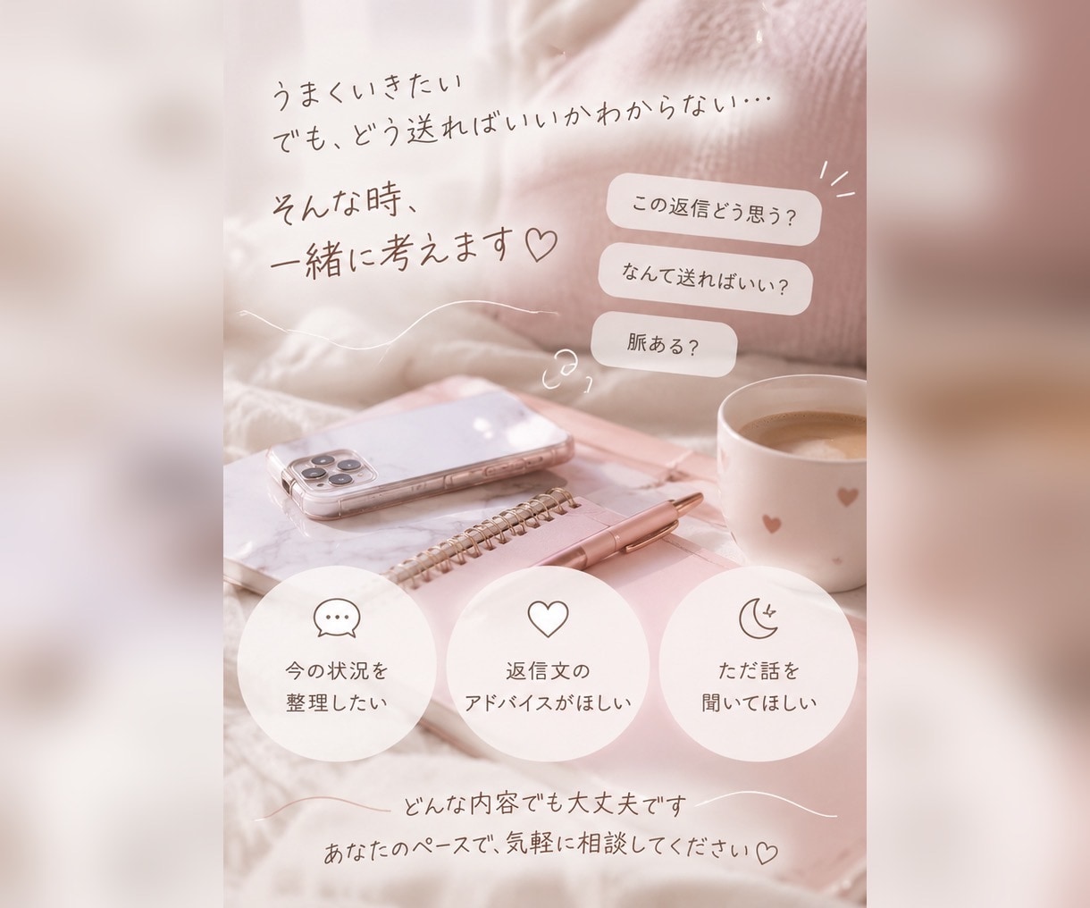 気になる女性へのLINEを本音チェックします 女性目線で印象も返信文も一緒に考えます♡ イメージ2