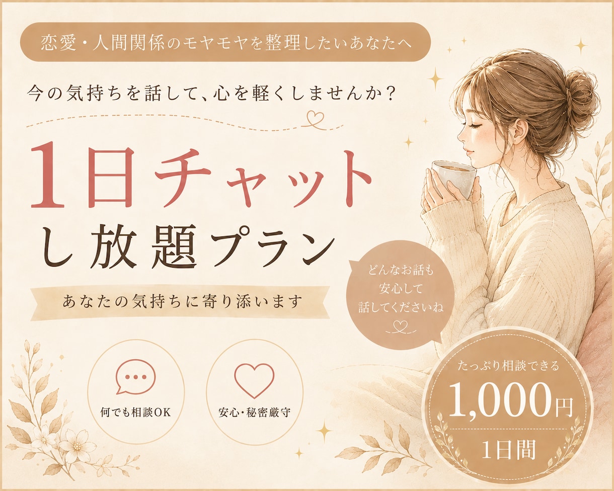 なぜこんなに苦しいの？その正体を一緒に言葉にします 恋愛・人間関係・生きづらさを心理学から整理する1日チャット イメージ1