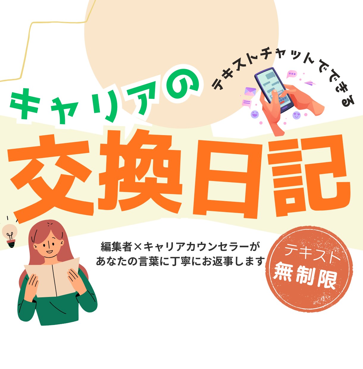 話すのが苦手なあなたとキャリアの交換日記をします 12年の編集歴を持つプロがあなたの言葉を受け止め整理します。 イメージ1