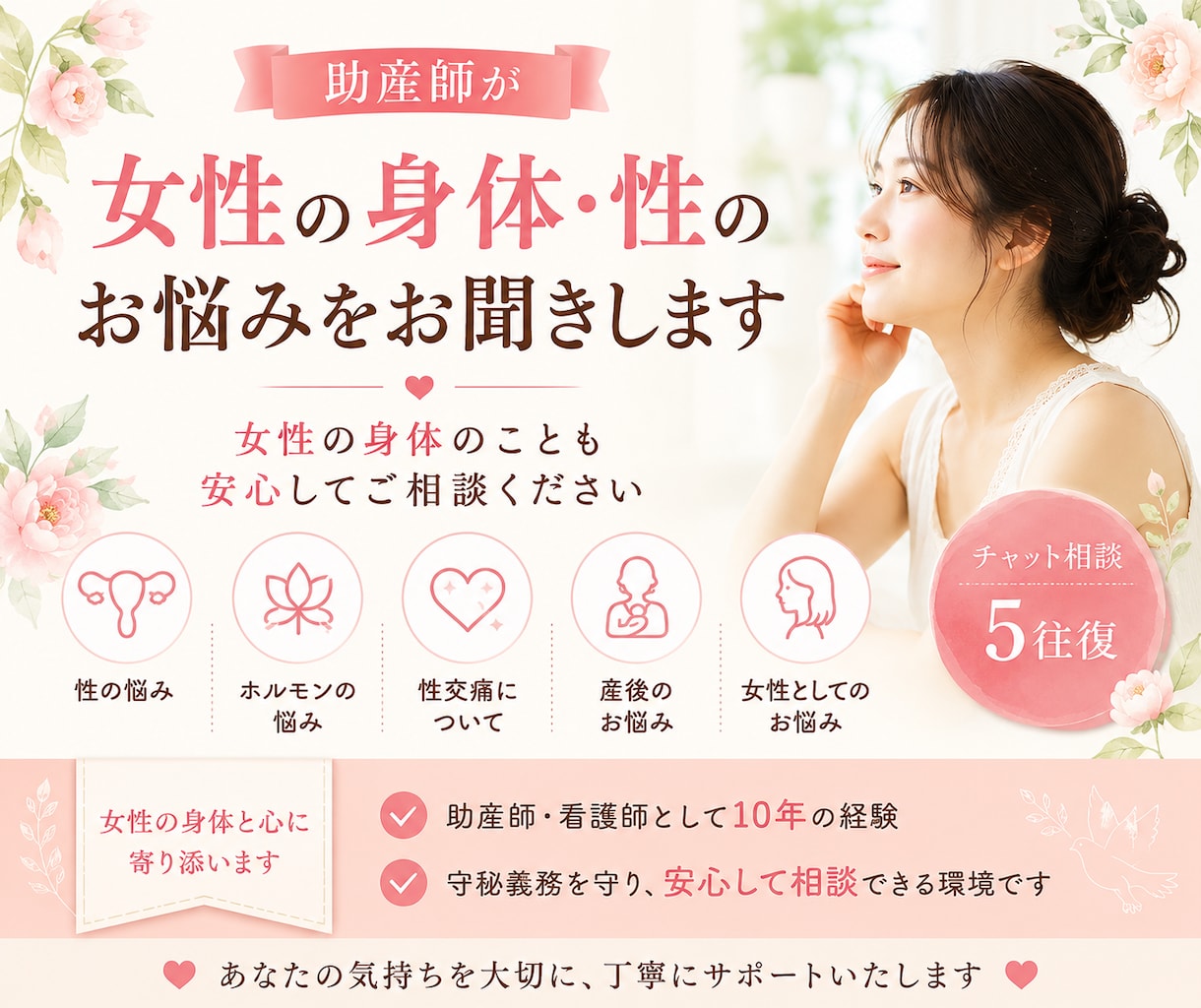助産師が女性の身体・性のお悩みをお聞きします 女性の身体のお悩みを安心してご相談ください。 イメージ1