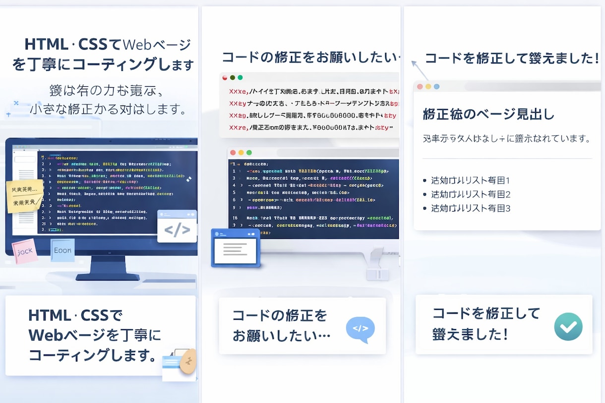 HTML・CSSの修正・コーディング対応します 初心者の方も安心小さな修正から対応します苦手な方でも歓迎です イメージ1