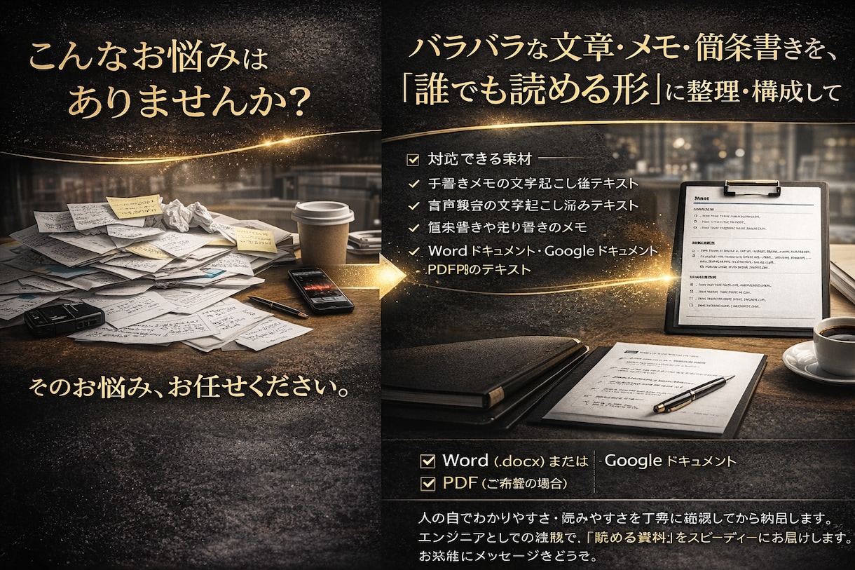 バラバラの資料を見やすく整理します メモ・議事録・箇条書きをスッキリ読める形に構成 イメージ1
