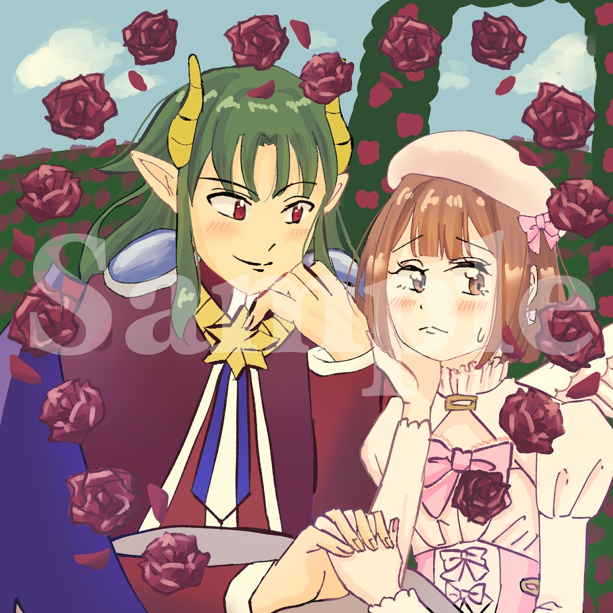 夢絵・コテ同にcp絵も♡ペアイラスト描きます 推しとの距離感まで描く♡表情がかわいい厚塗り夢絵 イメージ2