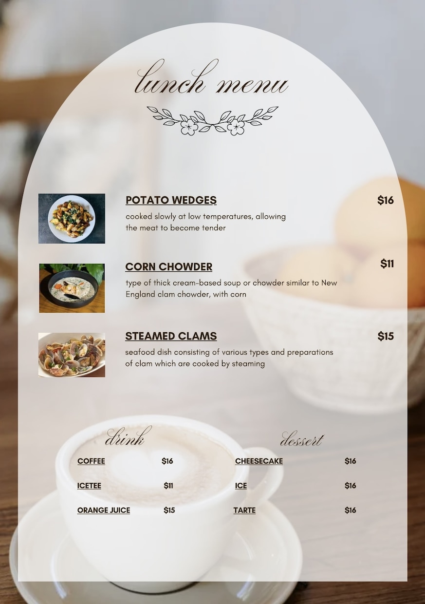 カフェ風のメニュー表をCanvaで作成します 飲食店・イベント・サロン向けのメニュー表デザイン！ イメージ1