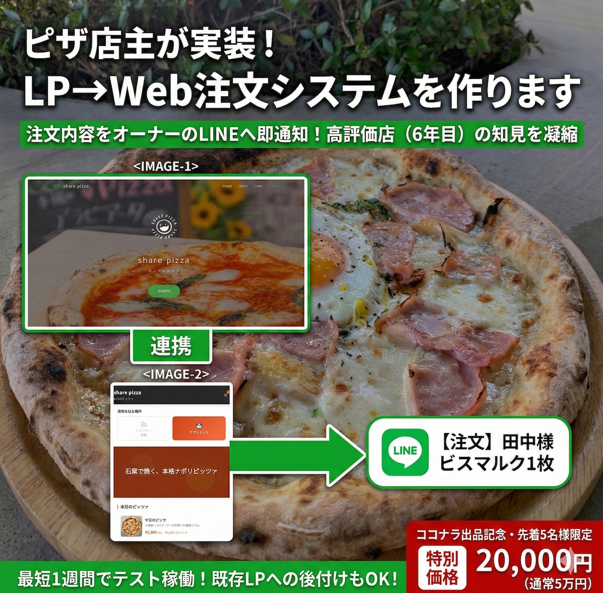 ピザ店主が実装！LP→Web注文システムを作ります 手数料0％！WEB注文をLINEへ即通知。現場目線の動線設計 イメージ1