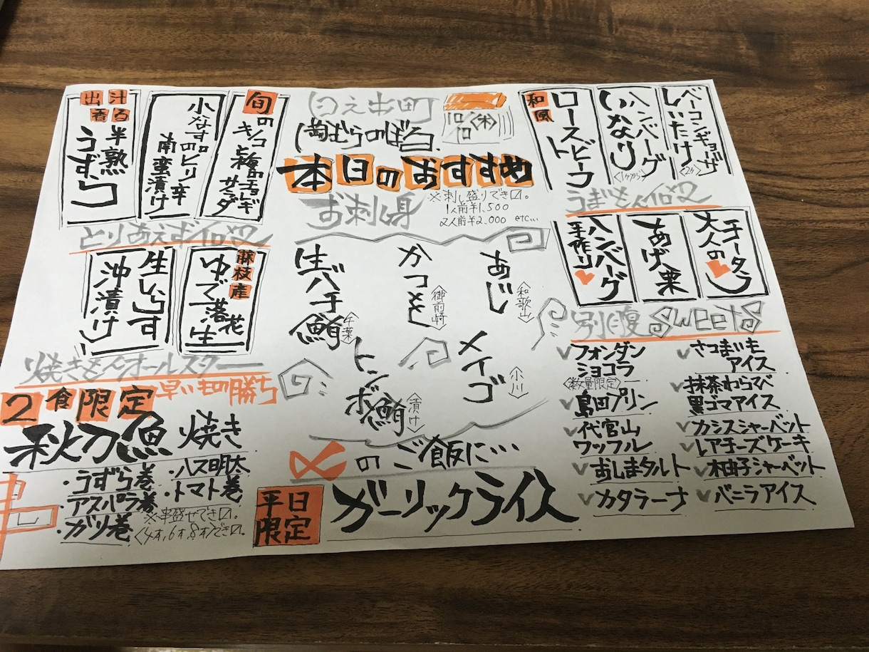 居酒屋メニュー、おしながき、筆文字で書きます 居酒屋、飲食店の方のお手伝いします。 イメージ4
