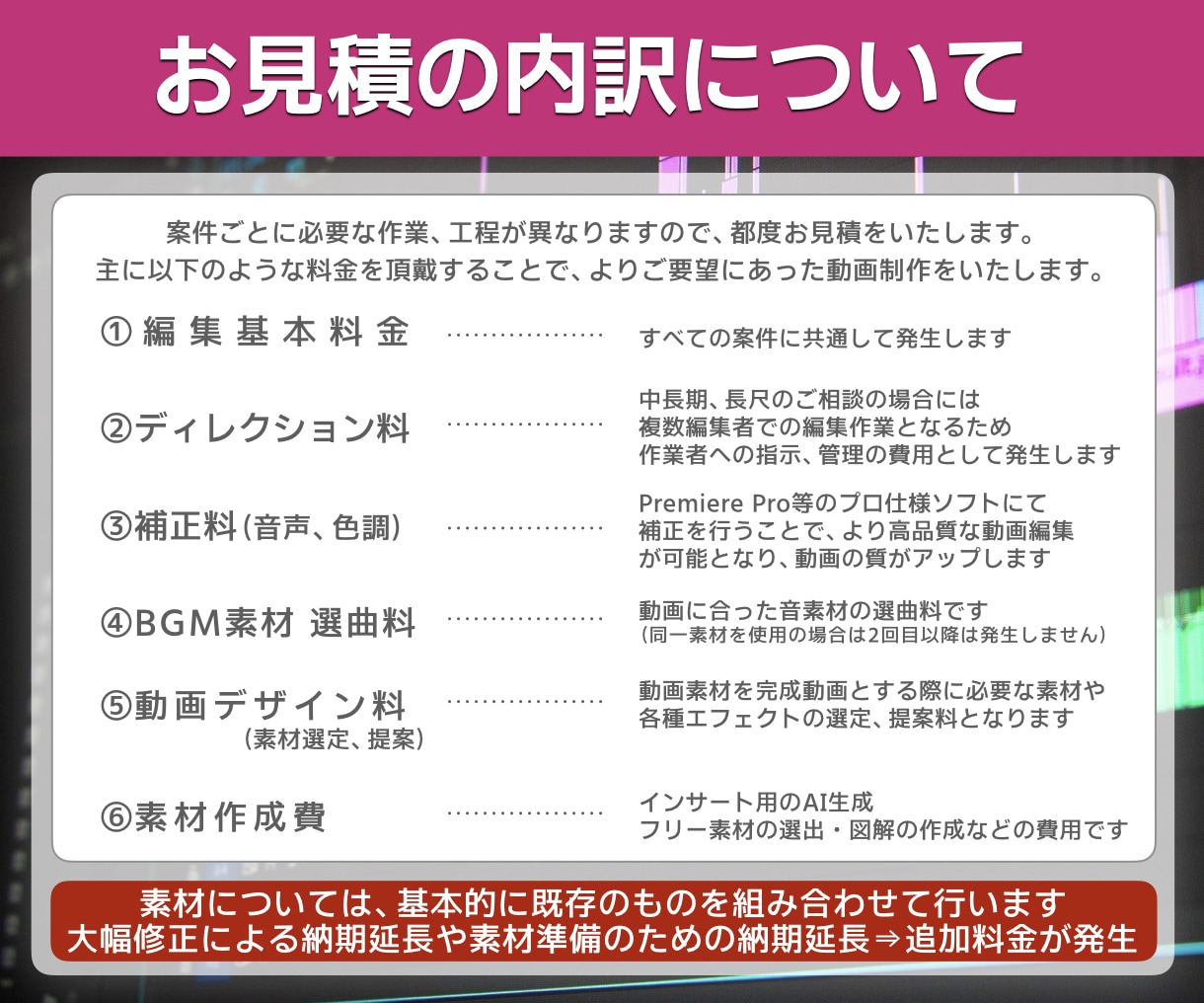 動画に不慣れな方も安心。法人/個人幅広く編集します Premiere使用｜紹介動画/女性編集者が丁寧に対応♪ イメージ6