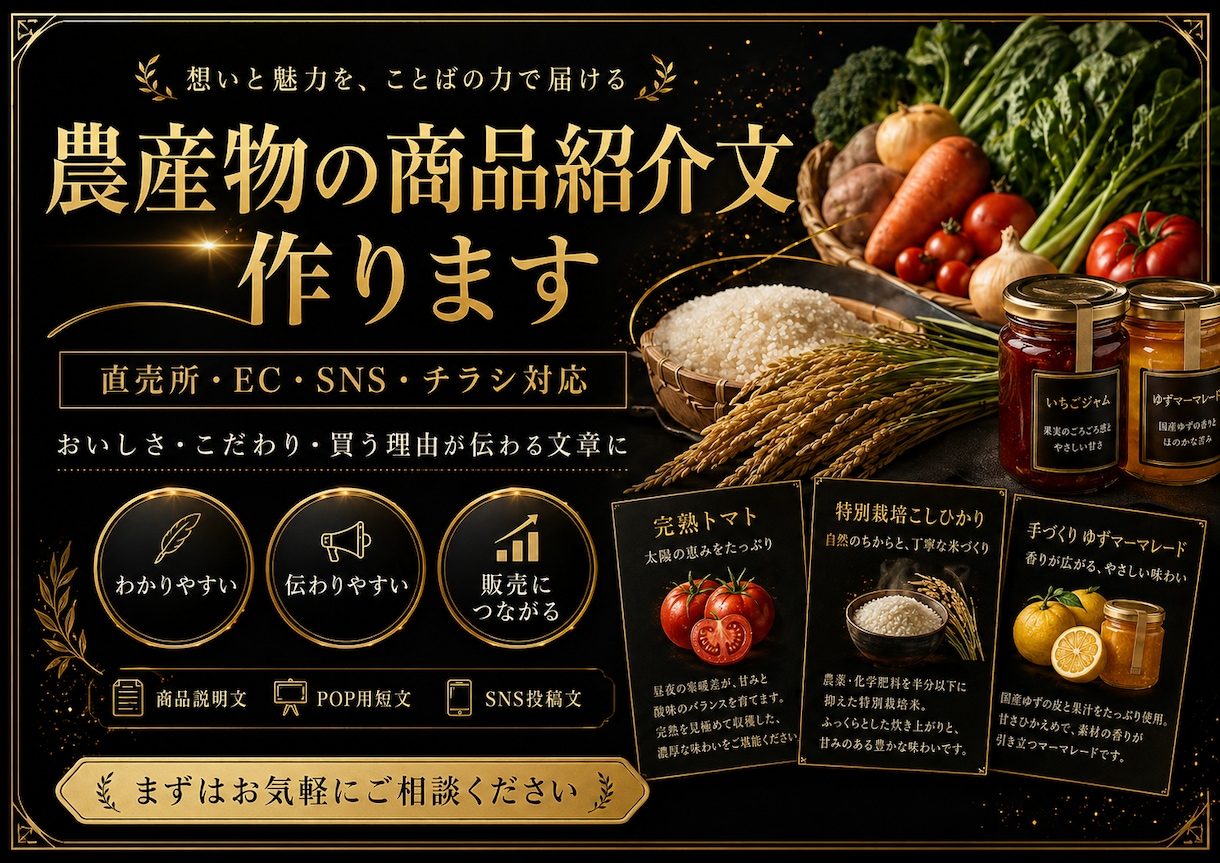 農産物の商品紹介文作ります おいしさ・こだわり・買う理由が伝わる文章に整えます イメージ1