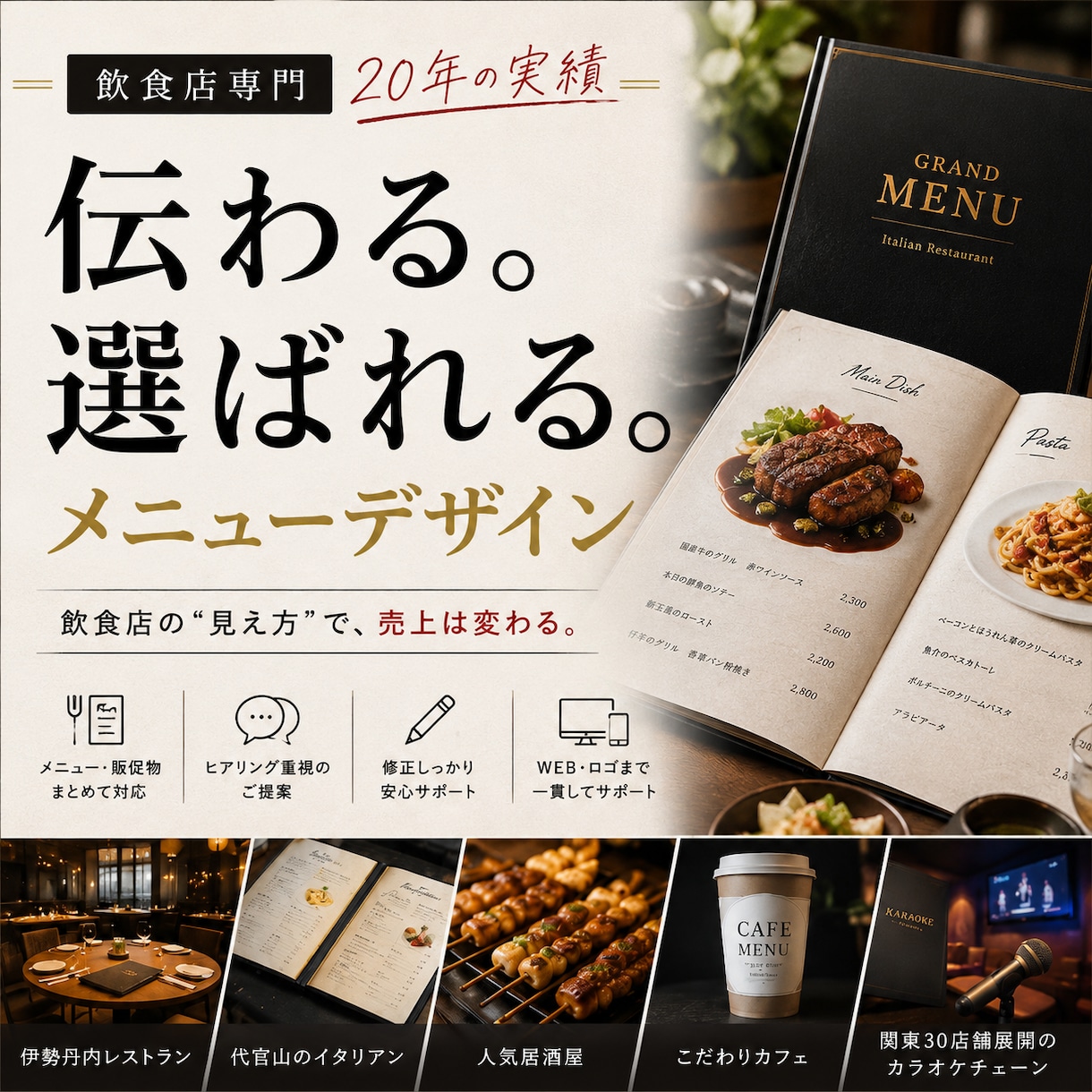 売りたい料理が伝わるメニューをデザインします 売上と印象を変える、飲食店デザイン イメージ1